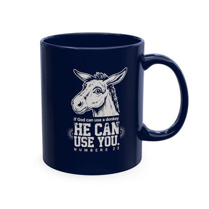 Donkey Wisdom Christian Multicolor Ceramic Mug — "If God Can Use A Donkey, He Can Use You" Faith & Farmhouse Coffee Cup