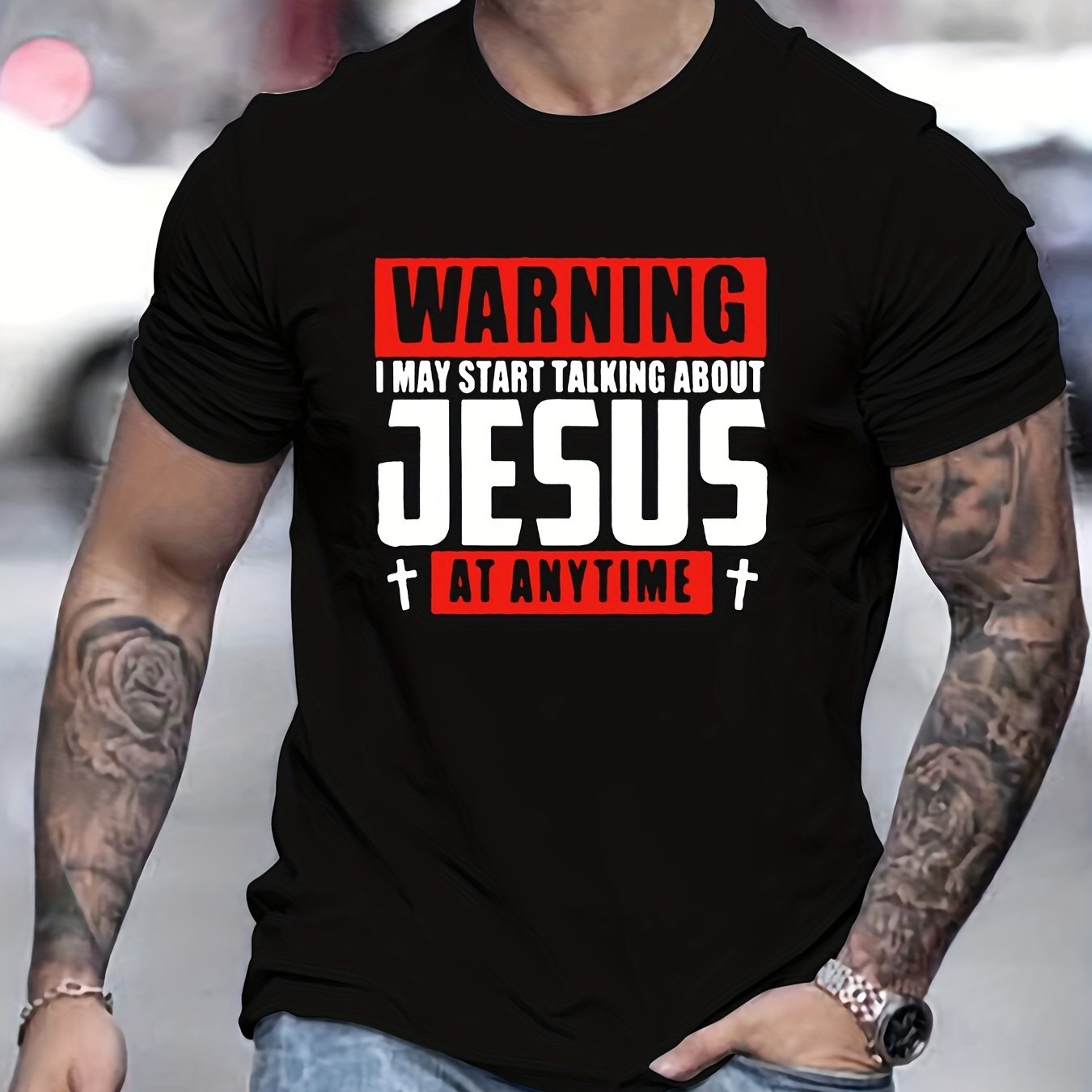 WARNING I May Start Talking About Jesus Anytime Men's Christian T-shirt claimedbygoddesigns