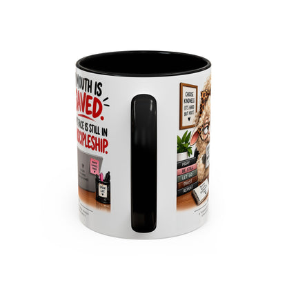 Saved & Sassy Sheep Coffee Mug — "My Mouth Is Saved, My Face Is Still In Discipleship" Accent Mug