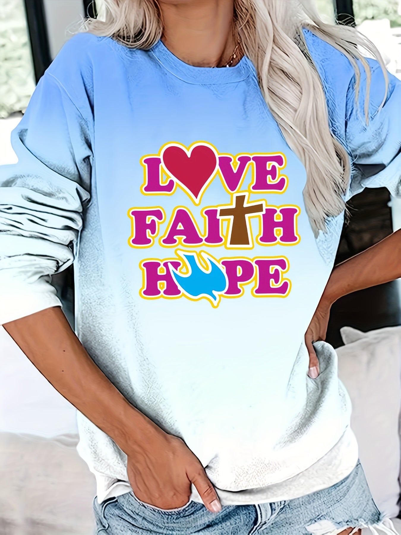 Love Faith Hope Women's Christian Pullover Sweatshirt claimedbygoddesigns