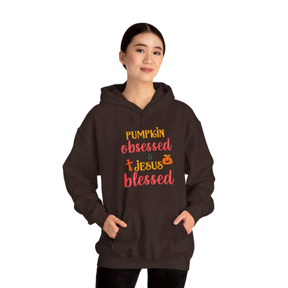 Pumpkin Obsessed And Blessed by Him Halloween Unisex Christian Pullover Hooded Sweatshirt