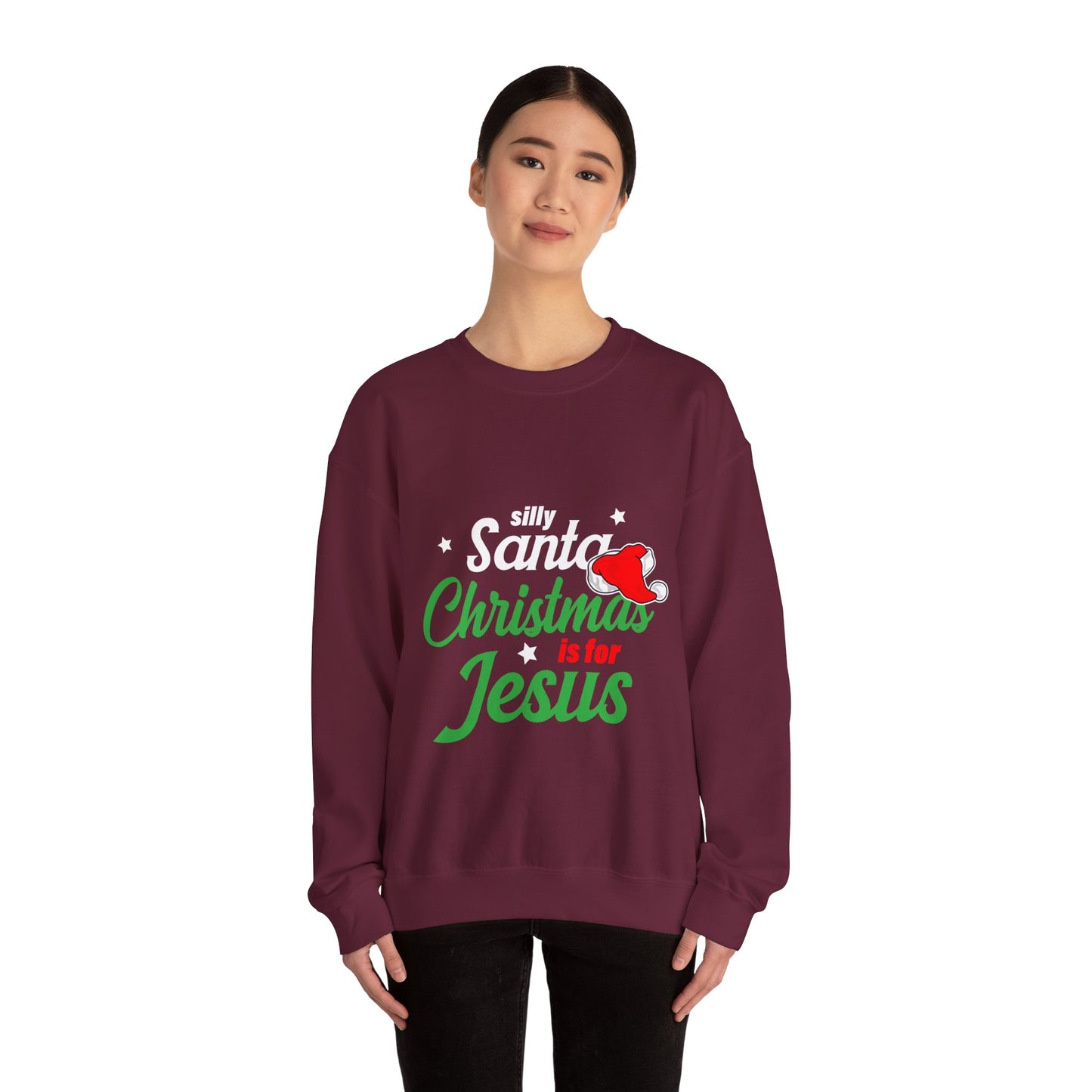 Silly Santa Christmas Is For Jesus (Christmas Themed) Unisex Heavy Blend™ Crewneck Christian Sweatshirt