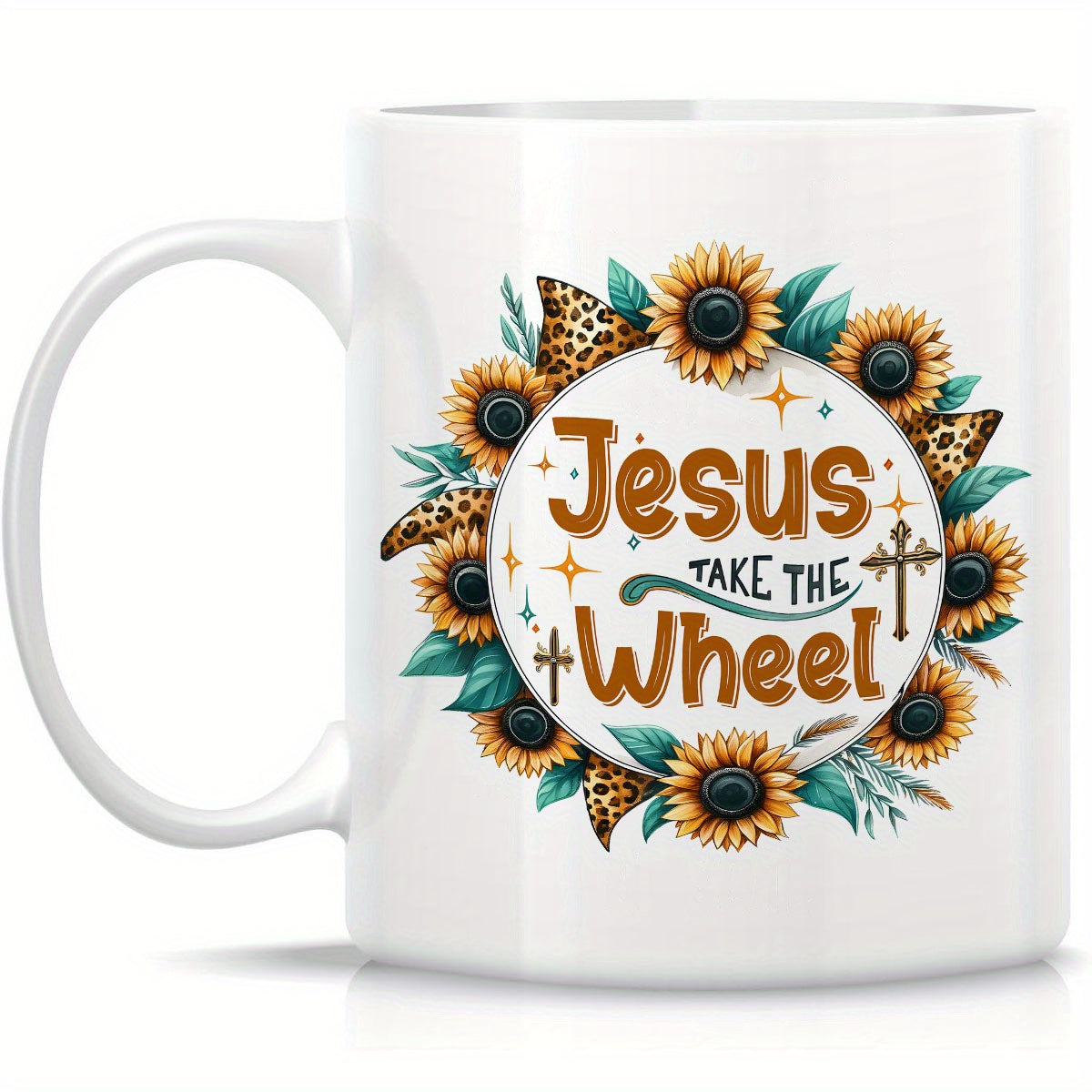 Jesus Take The Wheel Christian White Ceramic Mug 11oz Double Side Printed claimedbygoddesigns