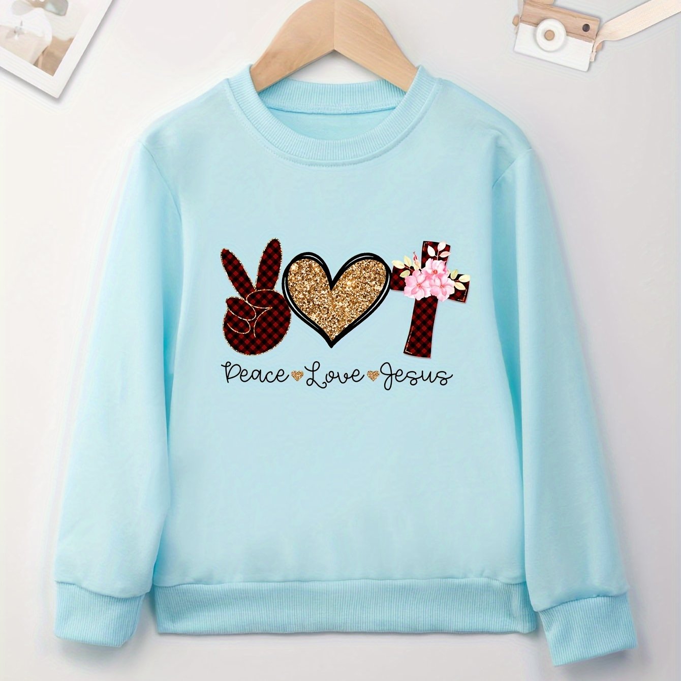 Peace, Love & Jesus Youth Christian Pullover Sweatshirt claimedbygoddesigns