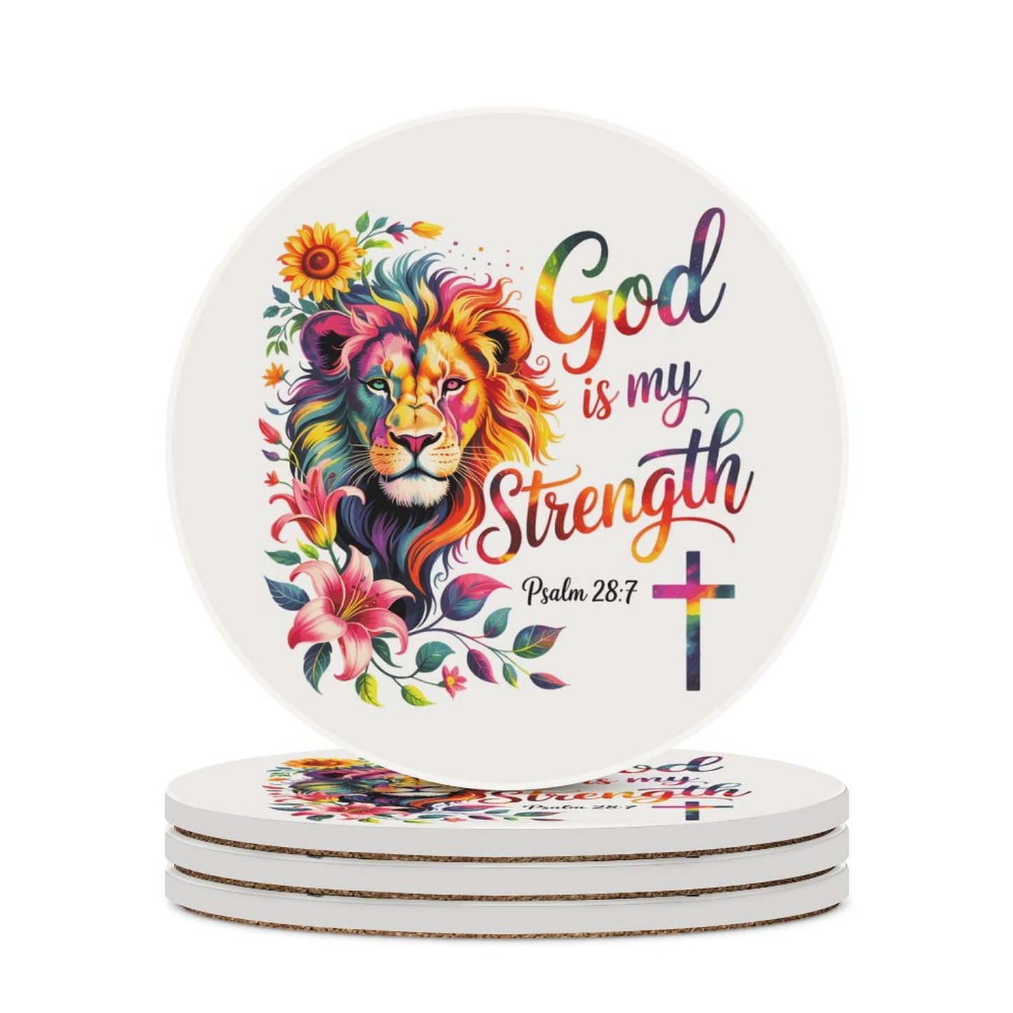 He Is My Strength Christian Round Ceramic Coaster - ClaimedbyGodDesigns