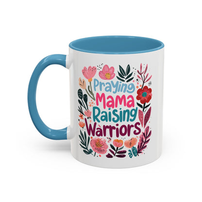 Floral Inspirational Coffee Accent Mug - Praying Mama Raising Warriors, Gift for Moms, Mother's Day Mug, Motivational Cup, Unique Kitchenware