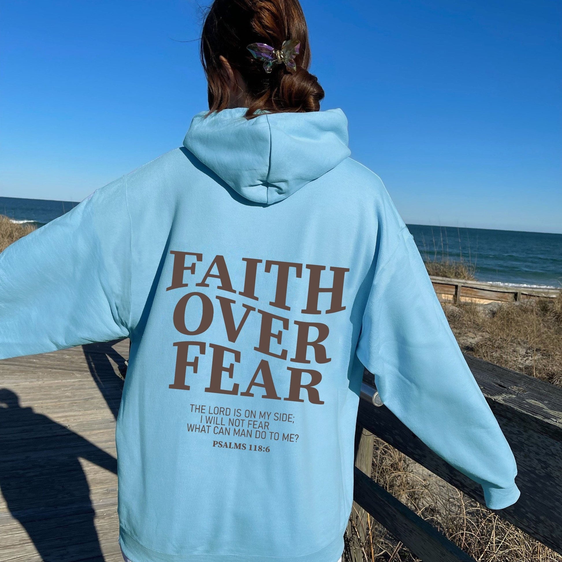 PSALMS 118:16 Faith Over Fear Women's Christian Pullover Hooded Sweatshirt claimedbygoddesigns