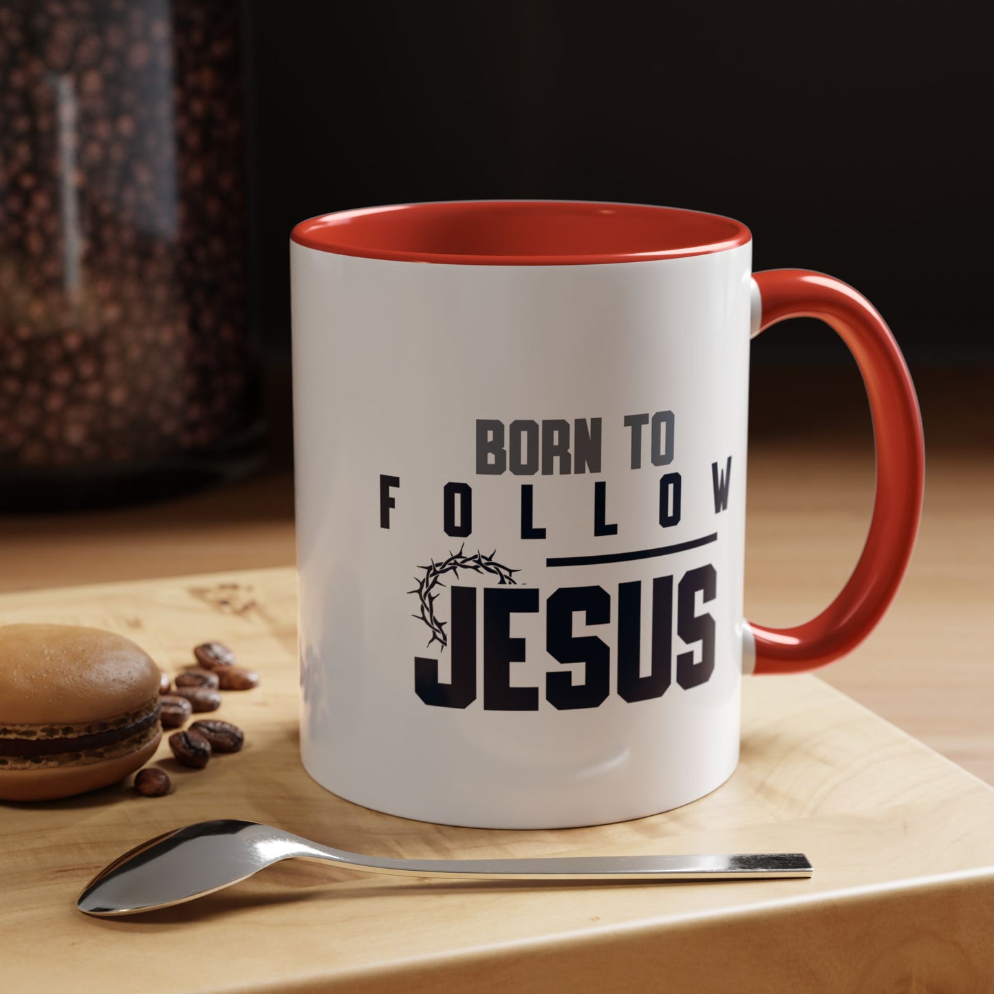 Christian Ceramic Mug- Born To Follow Jesus Accent Coffee Mug (11, 15oz)