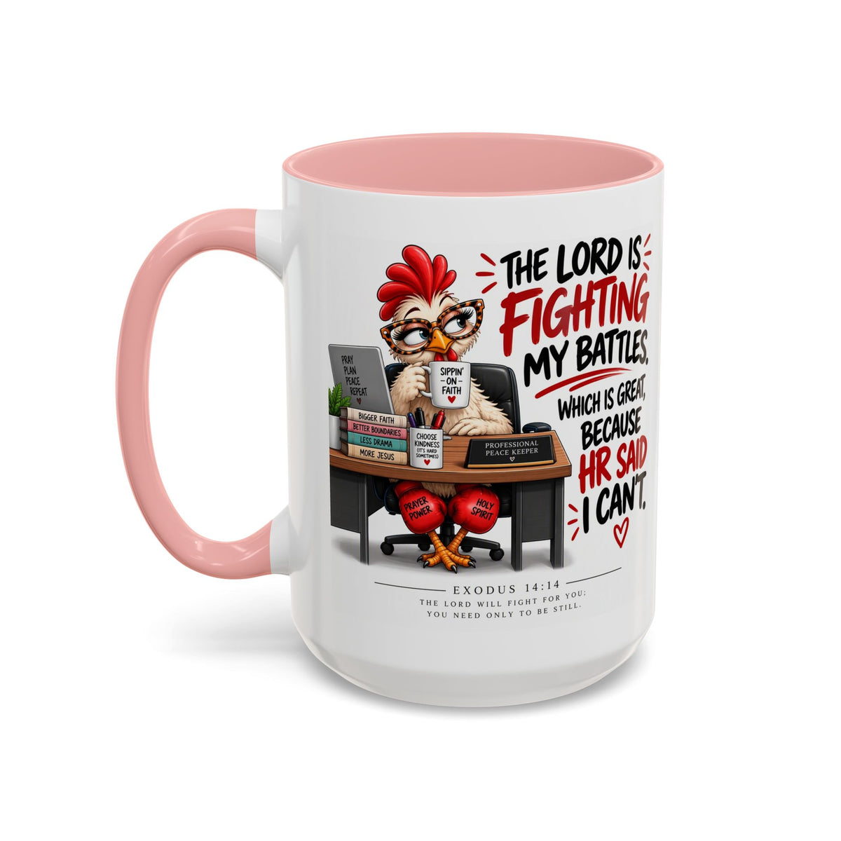 Inspirational Accent Coffee Mug — “The Lord Is Fighting My Battles” Faith Quote (11/15oz)