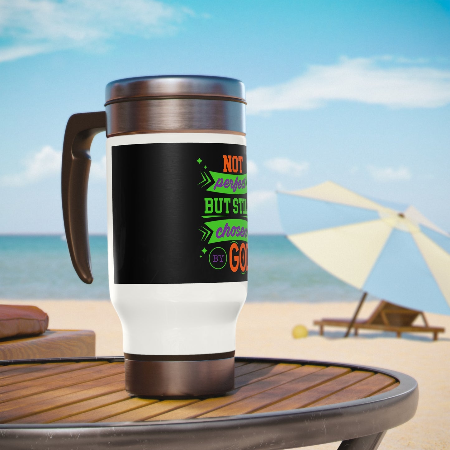Not Perfect But Still Chosen By God Travel Mug with Handle, 14oz