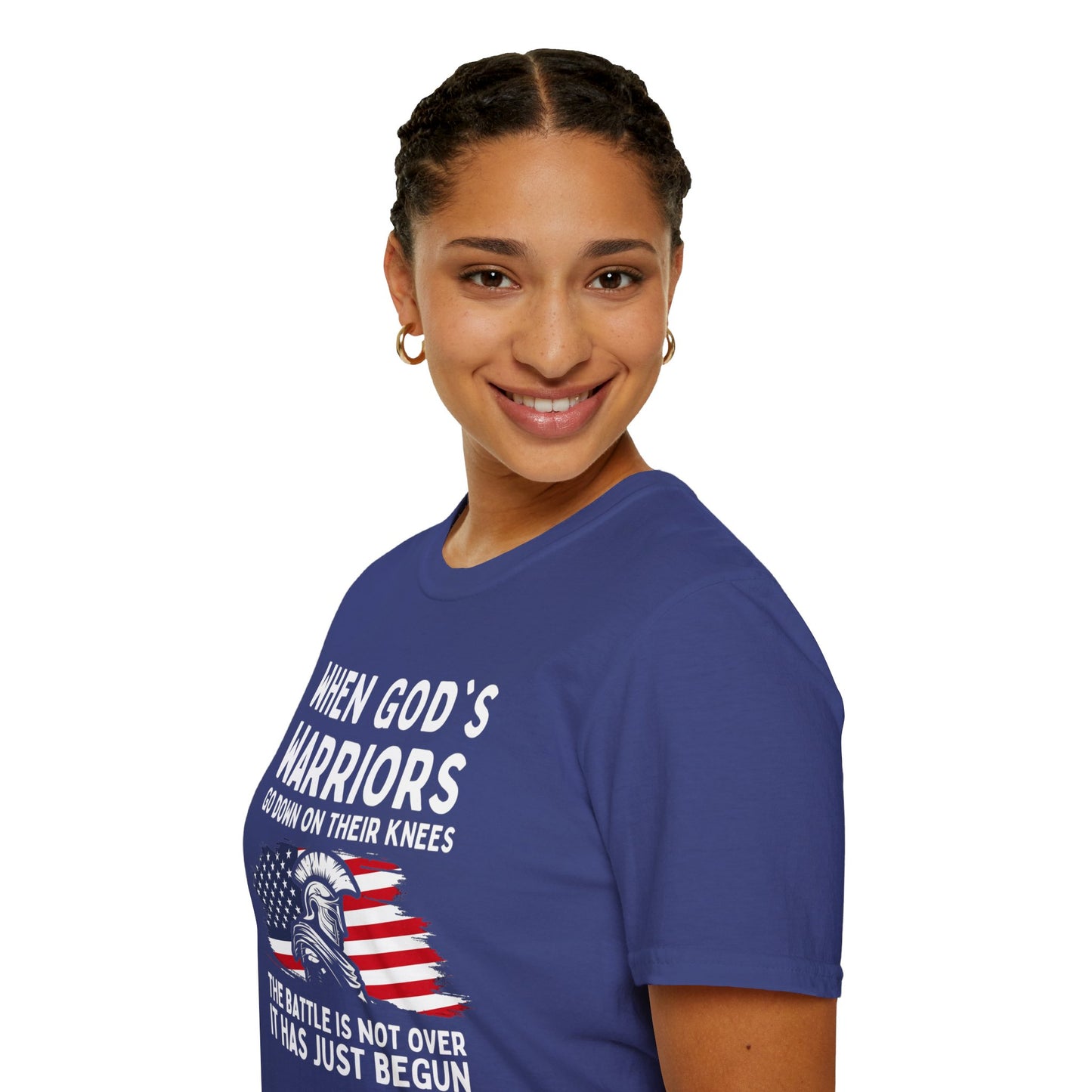 When God's Warriors Go Down On Their Knees The Battle Is Not Over Patriotic American Flag Christian Unisex T-shirt