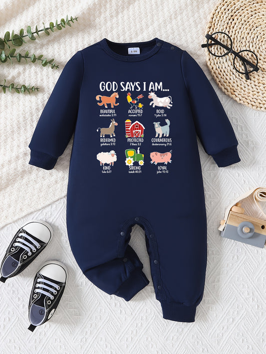 God Says I Am Long Sleeve Christian Baby Onesie claimedbygoddesigns