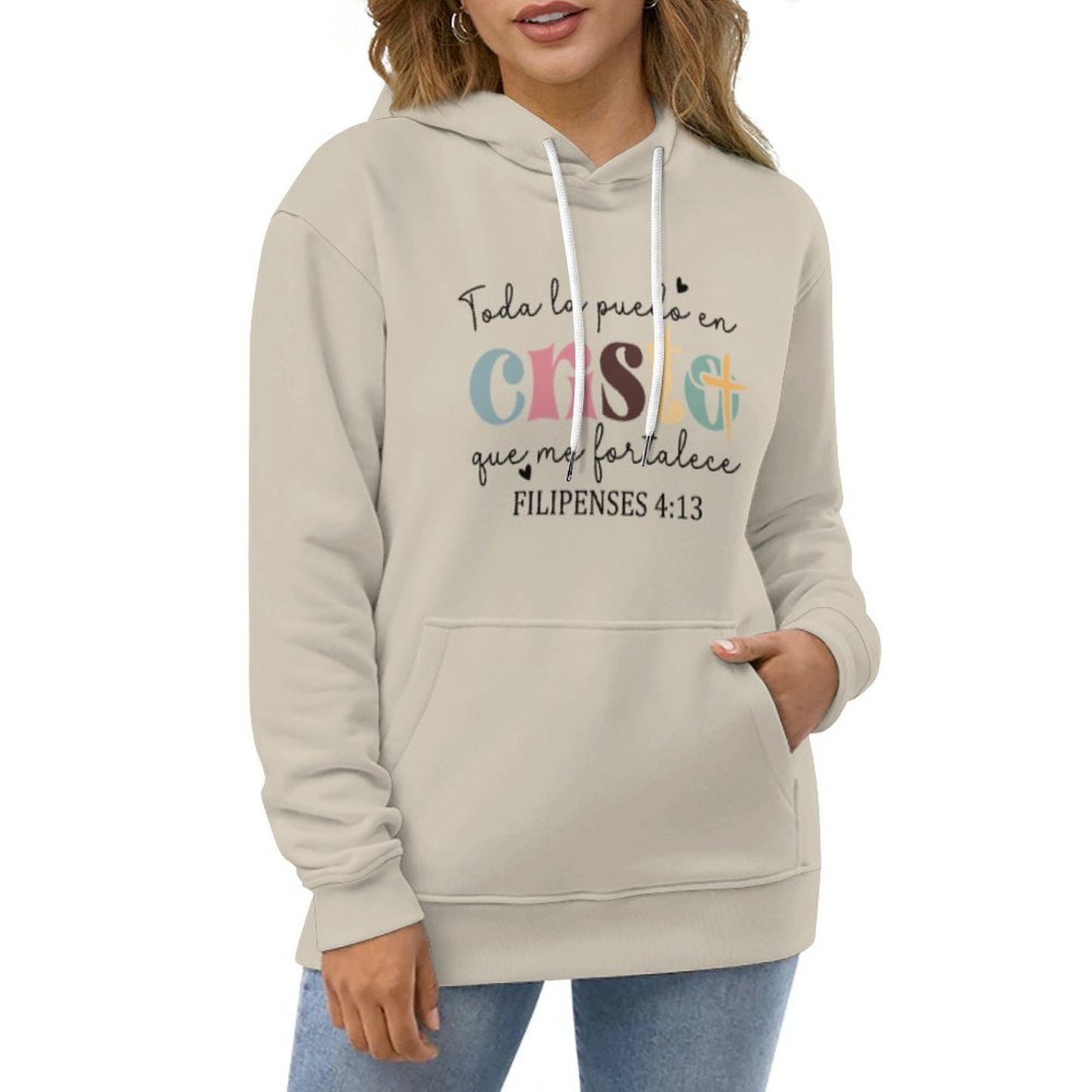 Todo La Puedo En Cristo Que Me Fortalece Spanish Women's Christian Hooded Pullover Sweatshirt