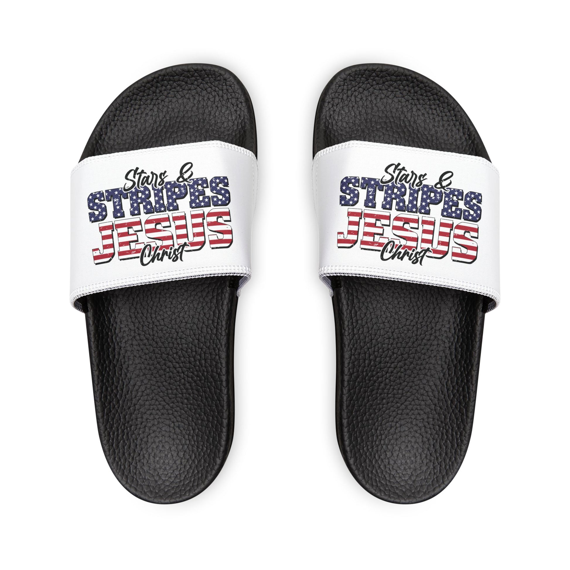 Patriotic Sandals for Men - Stars & Stripes Jesus Christ, Summer Footwear, Beach Ready, Casual Comfort, BBQ Essentials - ClaimedbyGodDesigns