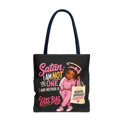 Tote Bag — "Satan I Am Not The One" Retro Angel Girl Tote (Heaven Approved Content) - ClaimedbyGodDesigns