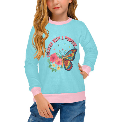 Created With A Purpose Girls' All Over Print Crew Neck Sweater - ClaimedbyGodDesigns