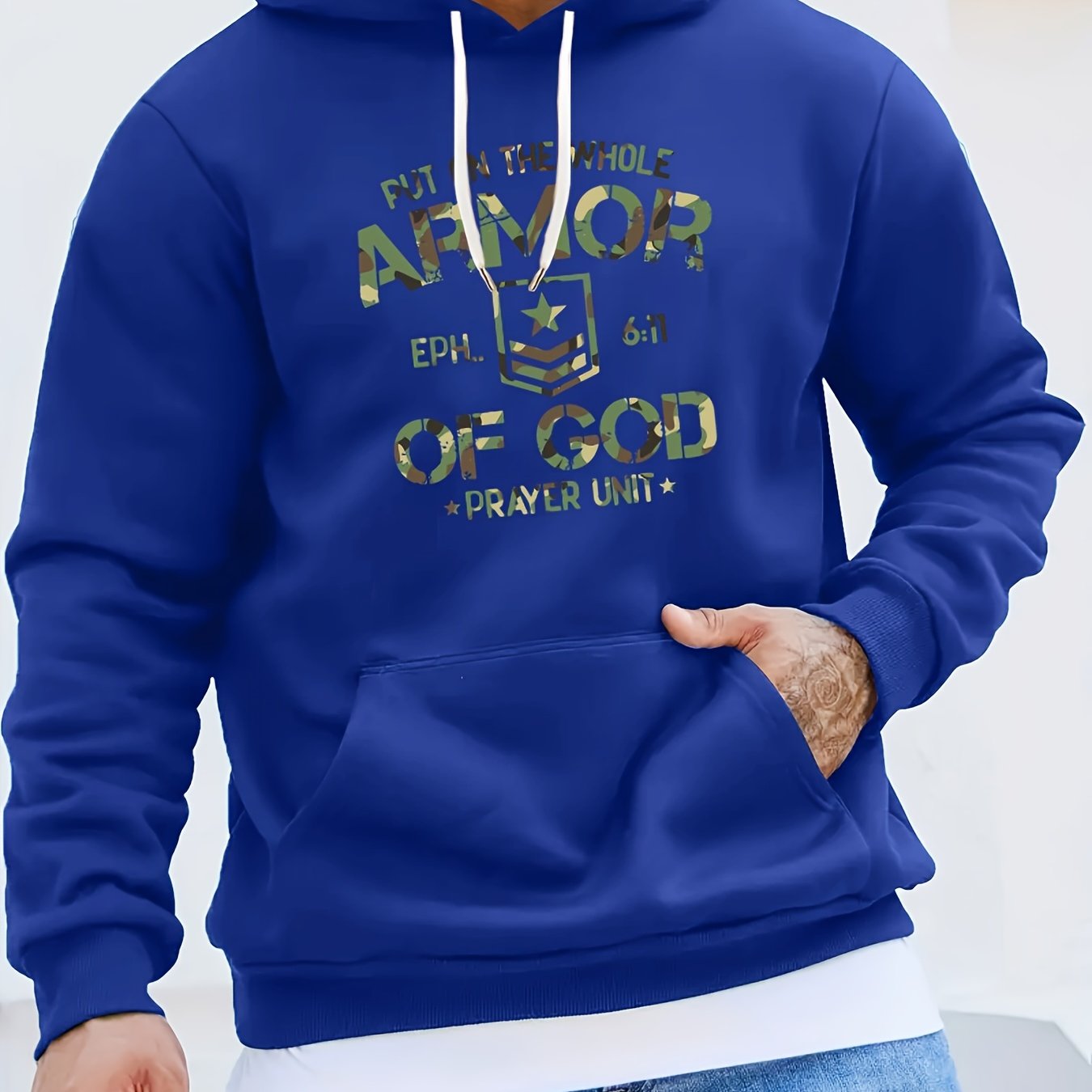 Ephesians 6:11 Prayer Unit: Put On The Whole Armor Of God Men's Christian Pullover Hooded Sweatshirt claimedbygoddesigns