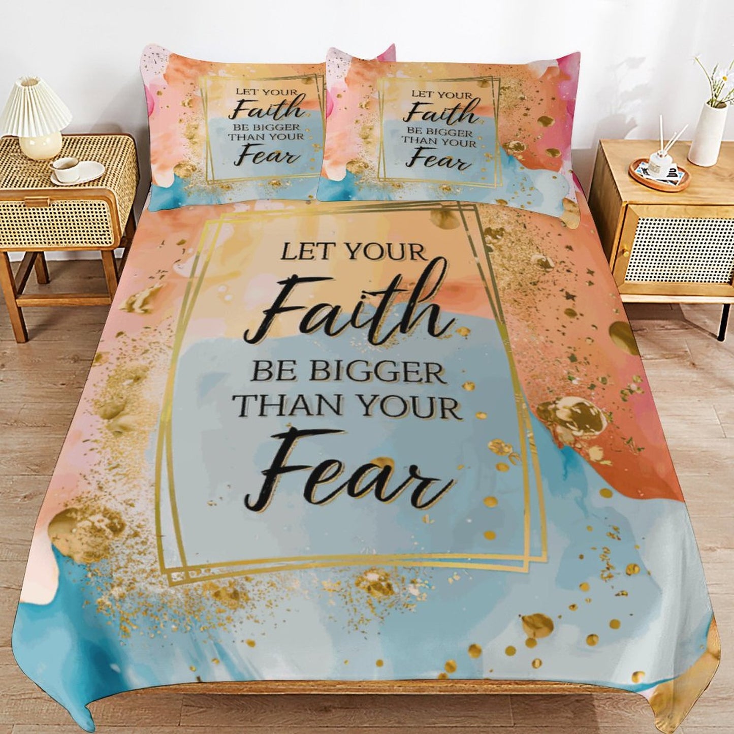 Let Your Faith Be Bigger Than Your Fear 3-Piece Christian Comforter Bedding Set-86"×70"/ 218×177cm SALE-Personal Design