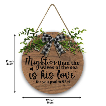 Mightier than the waves of the sea is his love for you Christian Wooden Hanging Sign - ClaimedbyGodDesigns