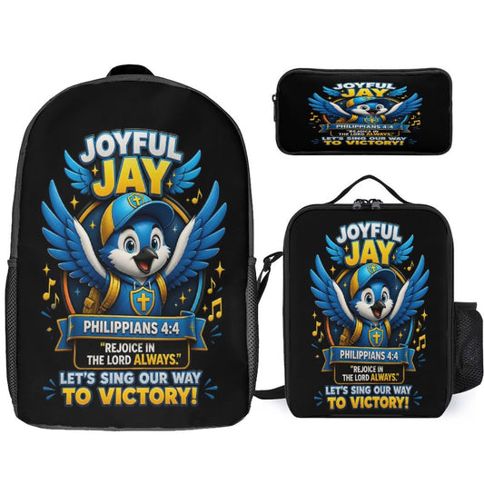 Joyful Jay Christian 3 PCS Bag Set (Backpack, Lunch Bag and Pencil Case) - ClaimedbyGodDesigns