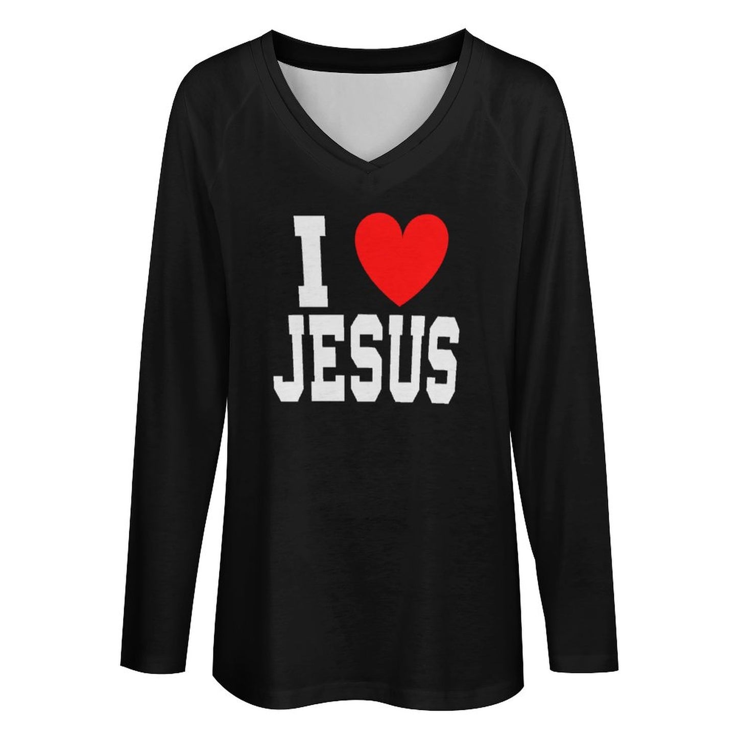 I Love Jesus Women's Christian V-neck Loose Long Sleeve Pullover Sweatshirt