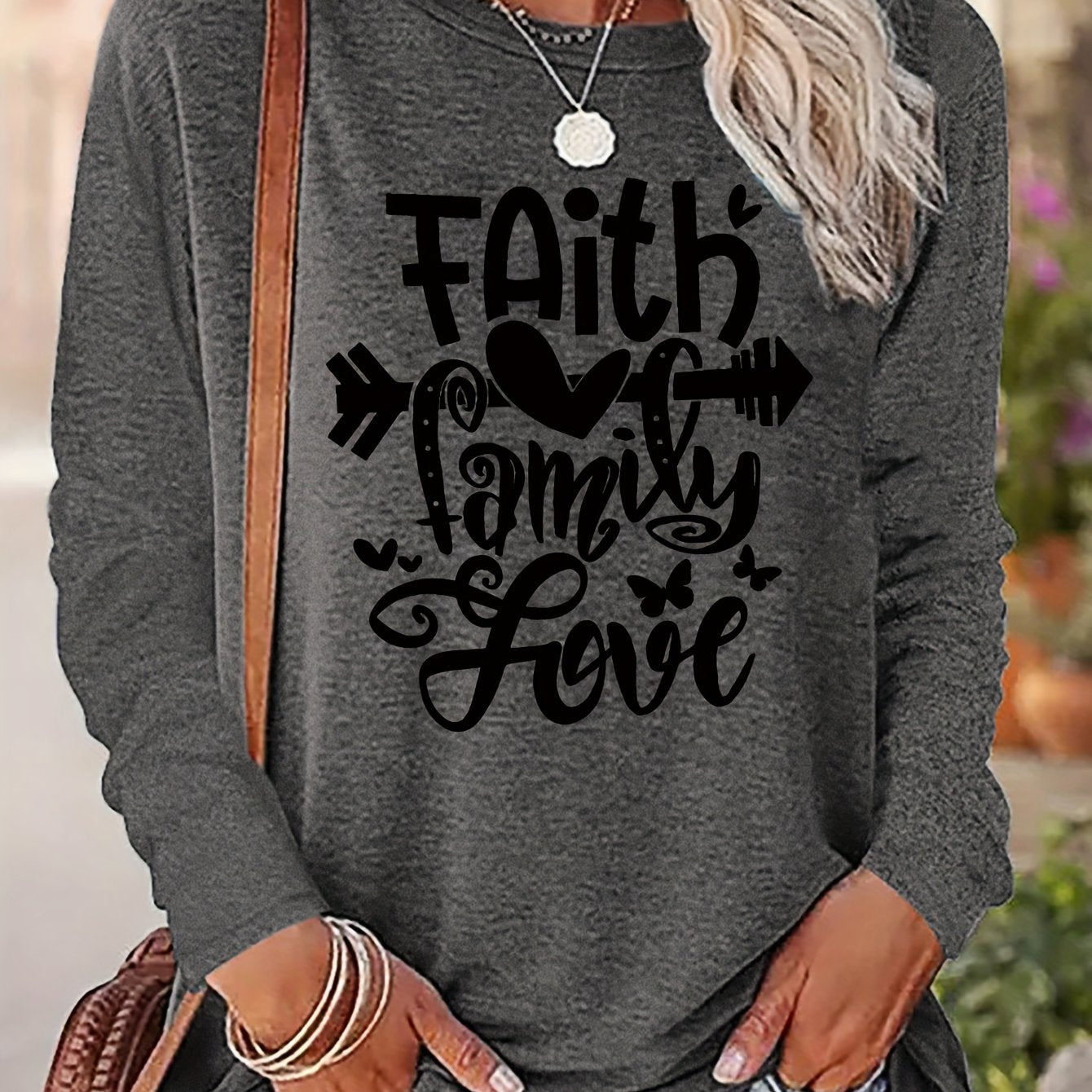 Faith Family Love Women's Christian Pullover Sweatshirt claimedbygoddesigns