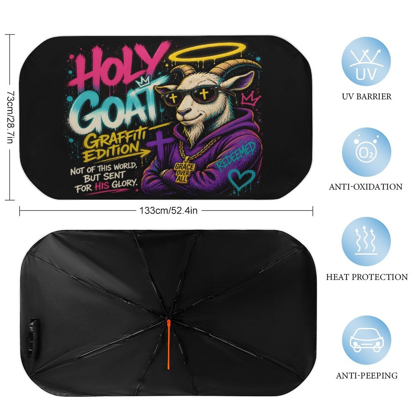 Holy Goat — Graffiti Edition Christian Car Sunshade Umbrella - ClaimedbyGodDesigns