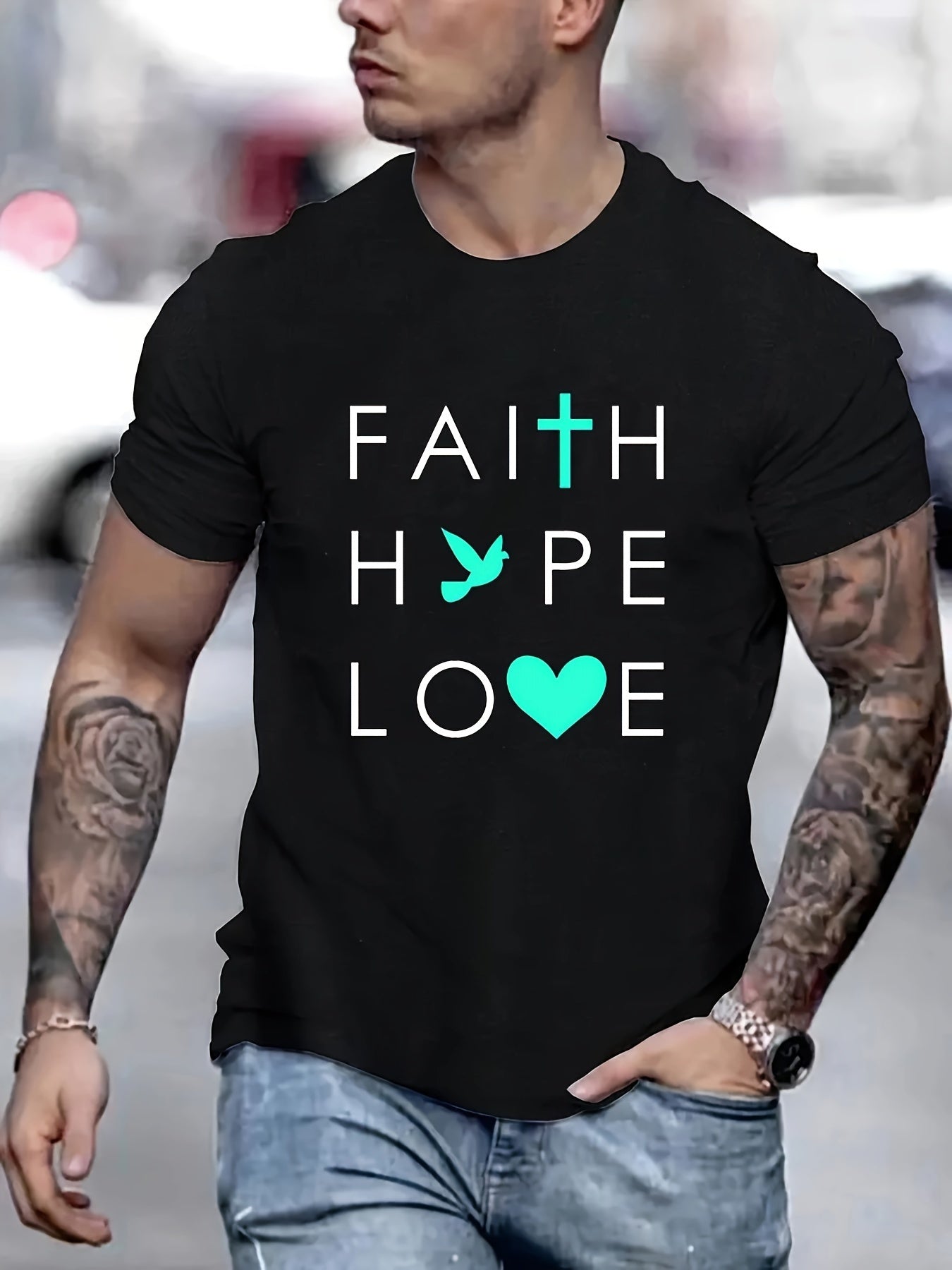 Faith Hope Love Men's Christian T-shirt claimedbygoddesigns