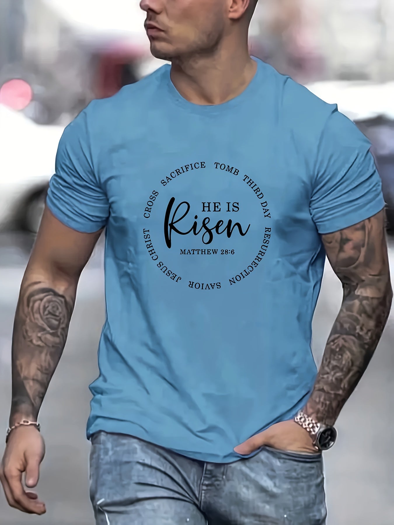 He Is Risen Men's Christian T-shirt claimedbygoddesigns