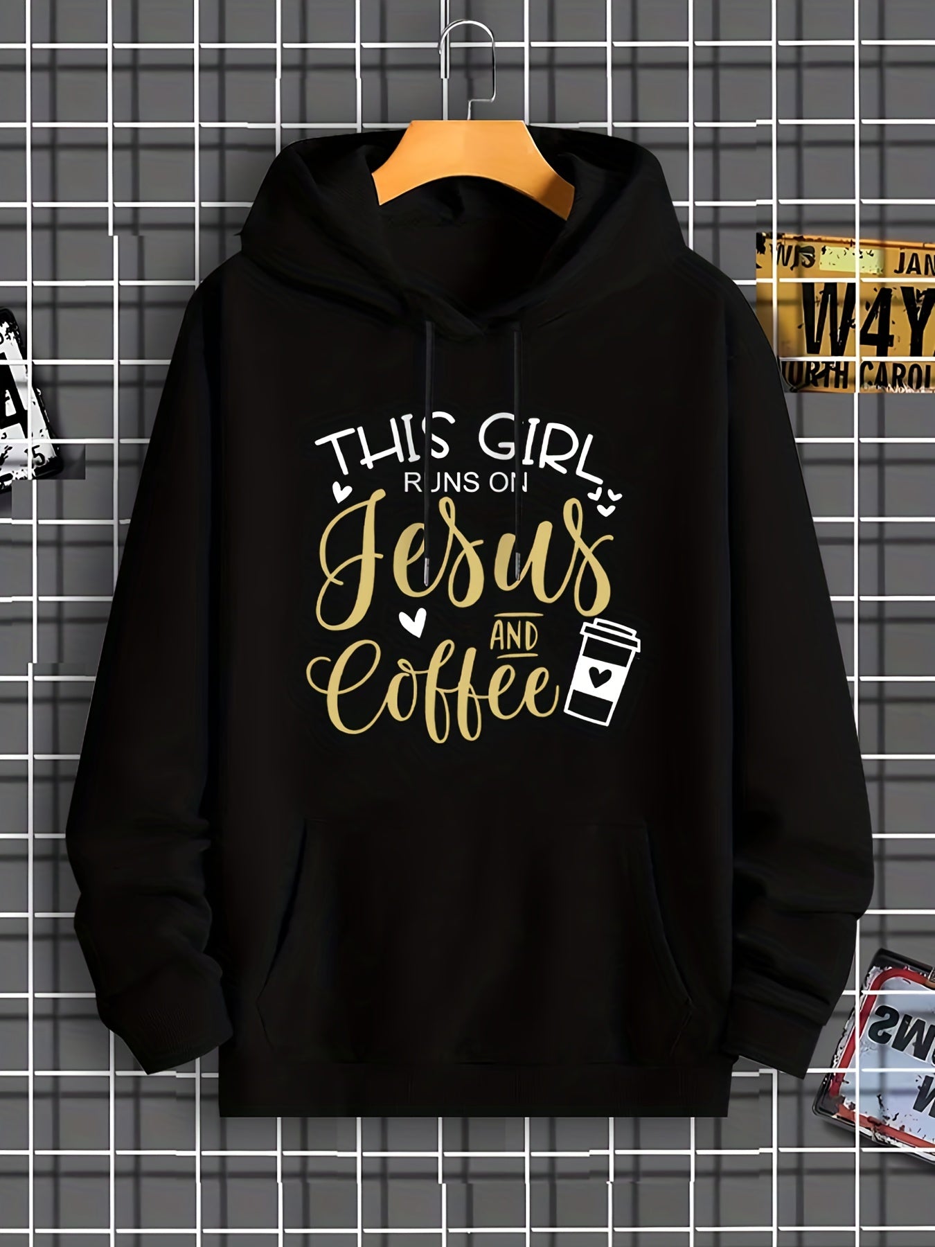 This Girl Runs On Jesus And Coffee Women's Christian Pullover Hooded Sweatshirt claimedbygoddesigns