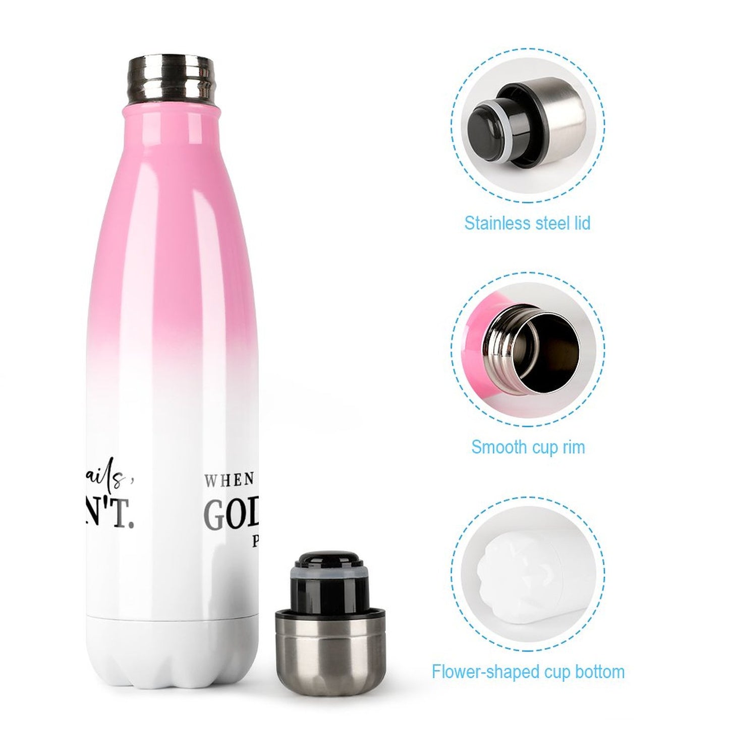 When All Else Fails He Doesn't Christian Gradient Insulated Water Bottle - Faith-Inspired Hydration
