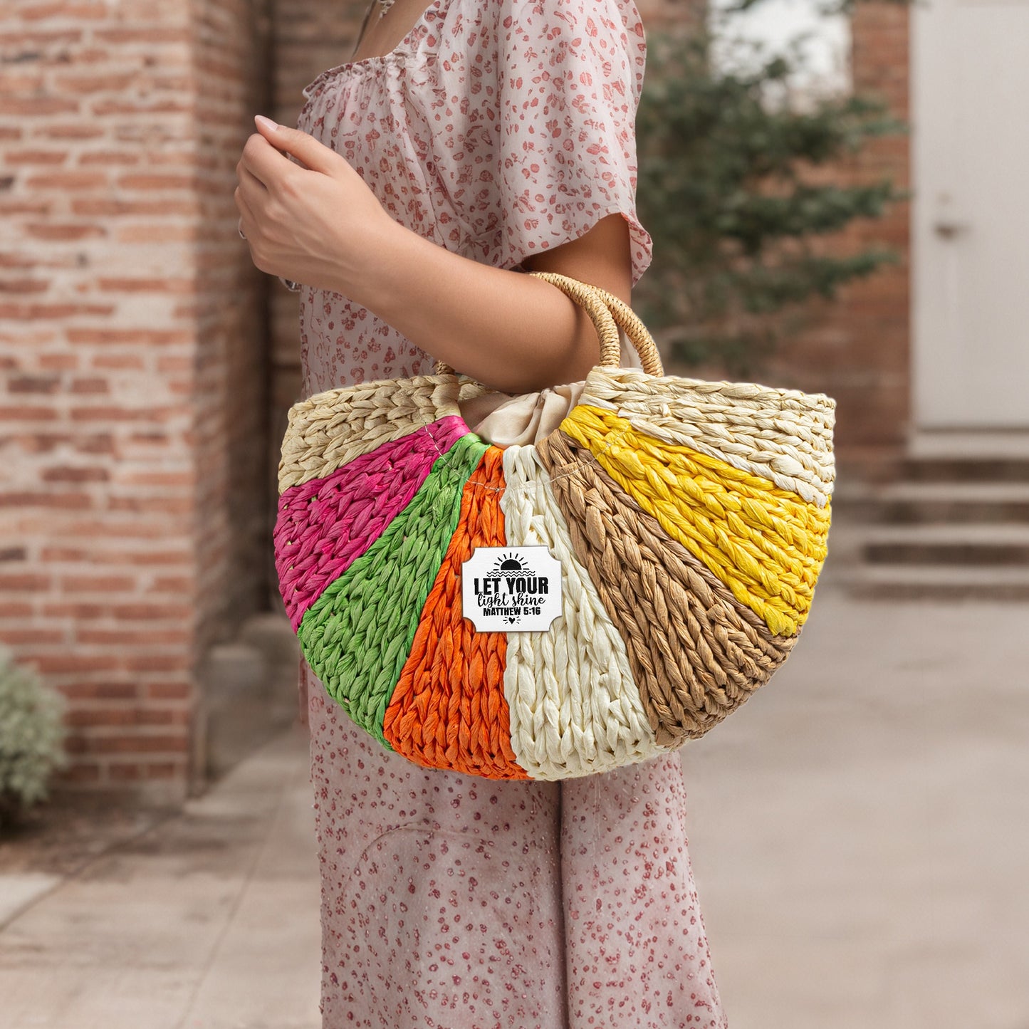 Let Your Light Shine Christian Straw Rainbow Handbag - ClaimedbyGodDesigns