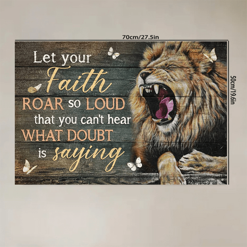 Let Your Faith Roar So Loud That You Can't Hear What Doubt Is Saying Christian Wall Decor Wooden Background claimedbygoddesigns
