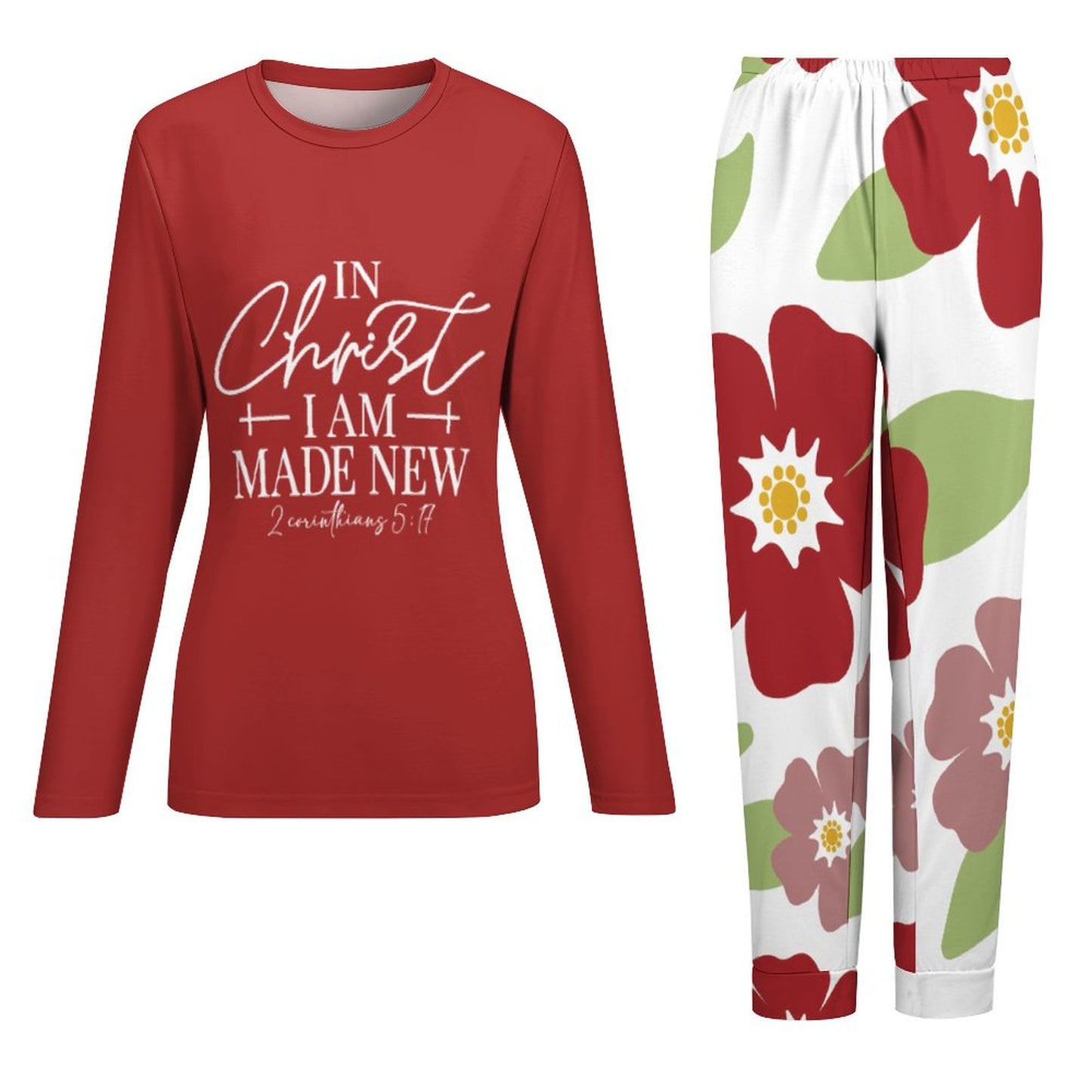 In Christ I Am Made New (flowered) Christian Women's 2 Piece Pajama Set