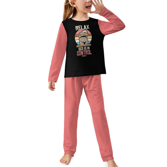 Relax God Is In Control Youth Toddler Christian  Long Sleeve Girls Pajama Set SALE-Personal Design