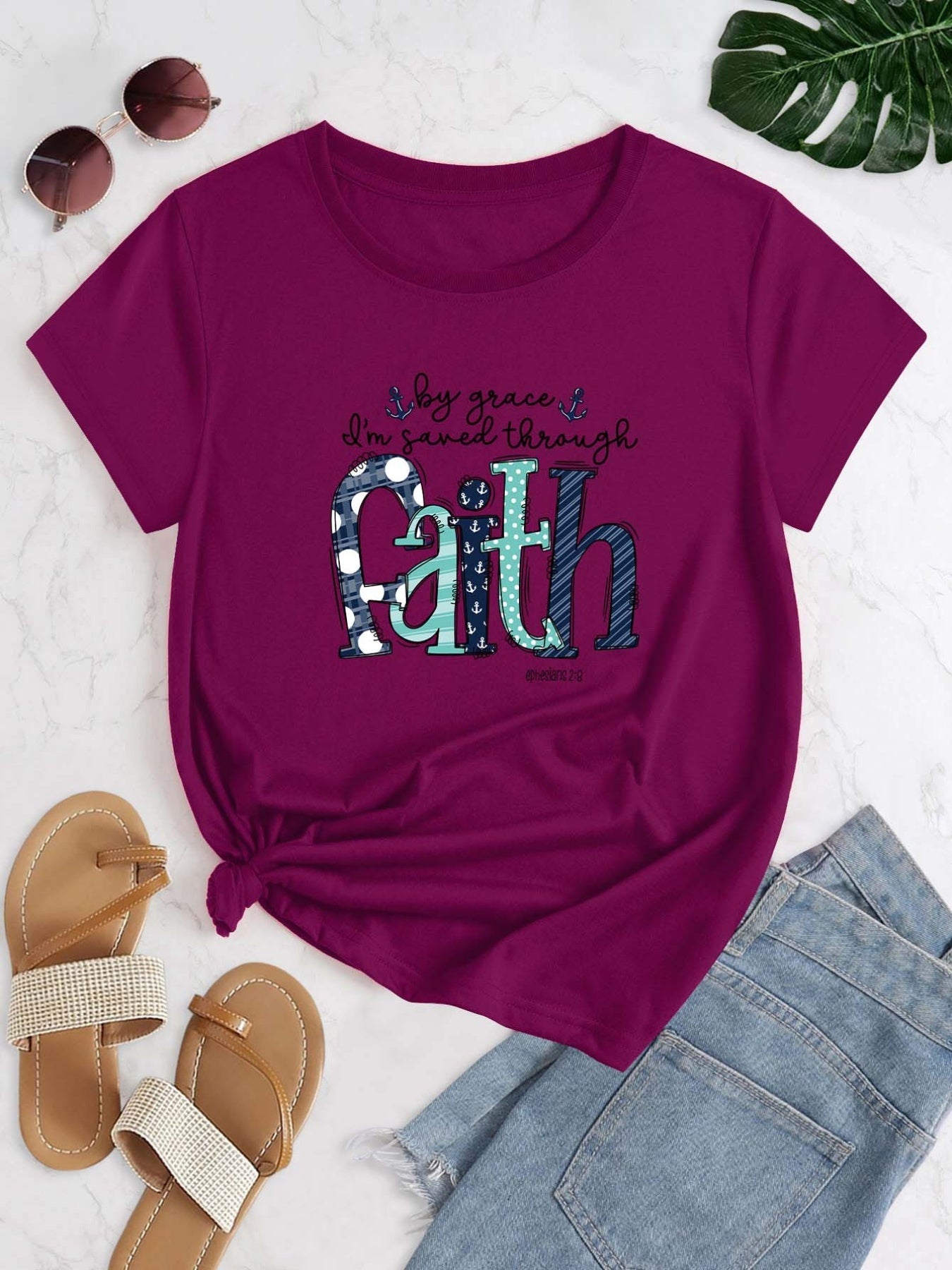 Ephesians 2:8 By Grace I'm Saved Through Faith Women's Christian T-shirt claimedbygoddesigns