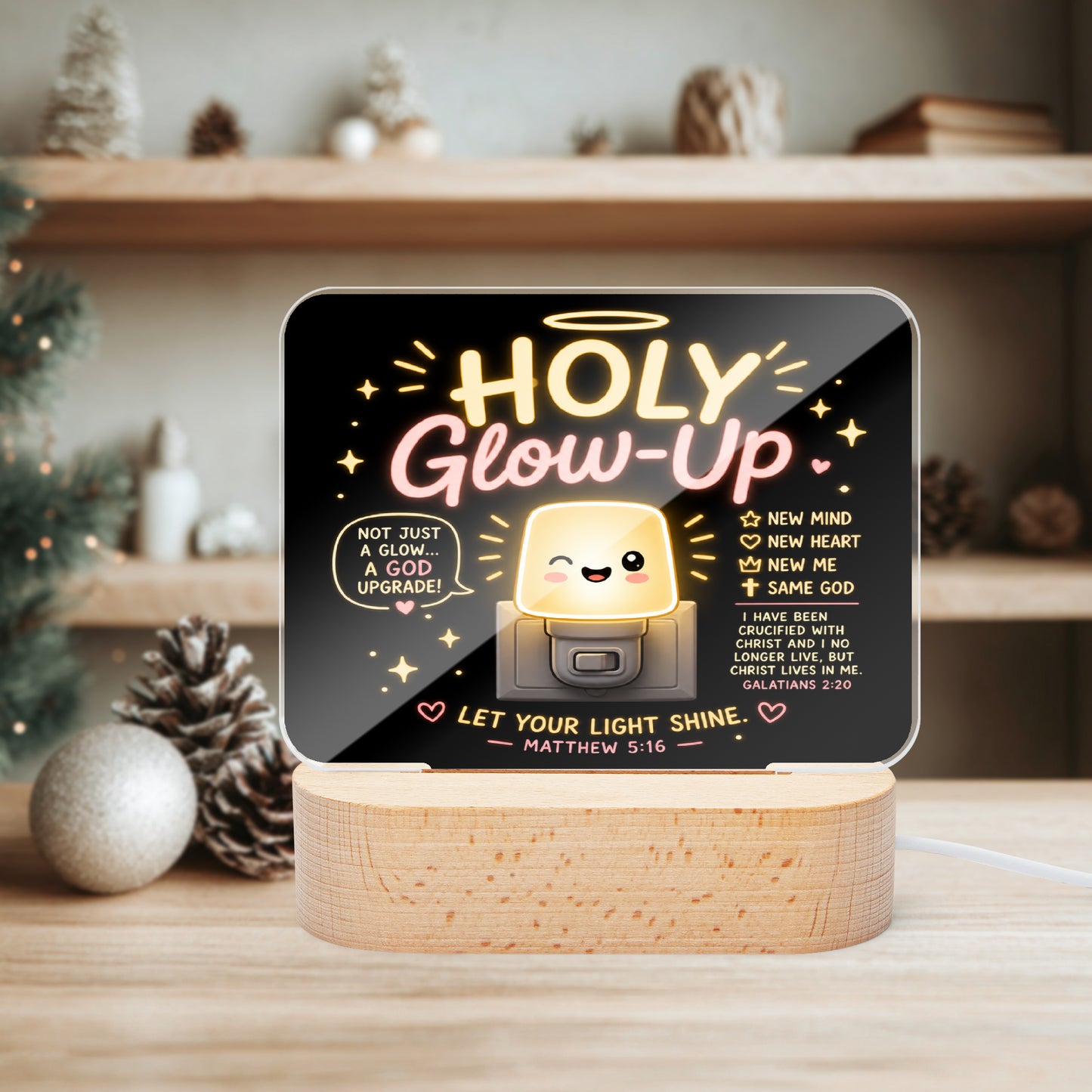 Holy Glow - up Christian Square Acrylic Nigh Light - Luminous Base - ClaimedbyGodDesigns