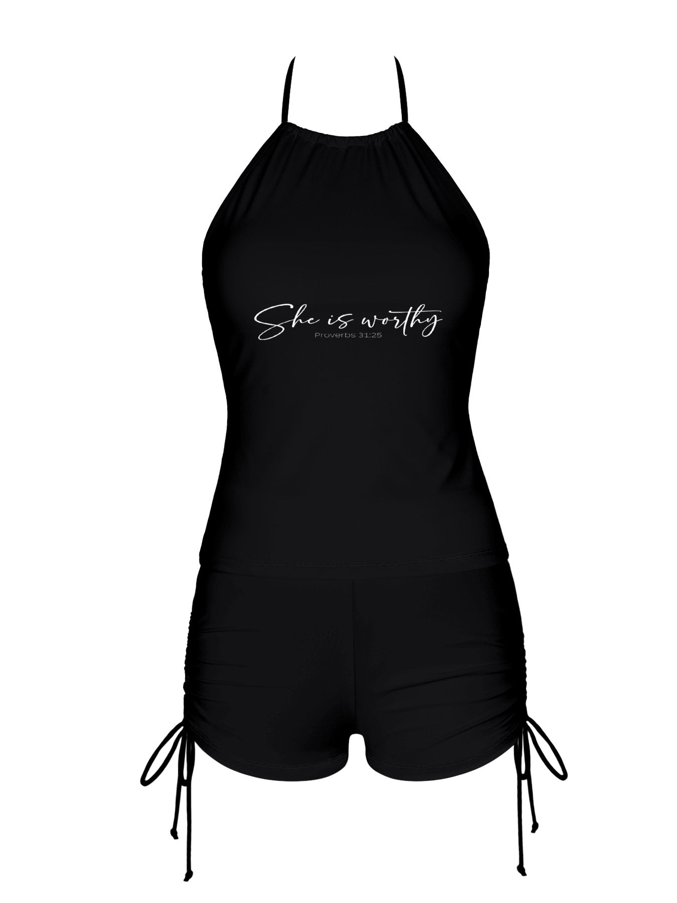 She Is Worthy Women's Christian Tankini Swimsuit with Shorts - ClaimedbyGodDesigns