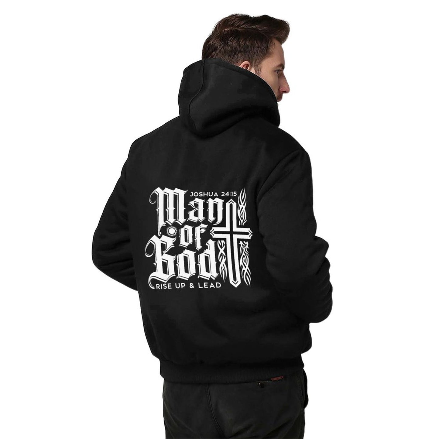 Man Of God Rise Up & Lead Men’s Christian Plush Full Zip Hooded Sweatshirt