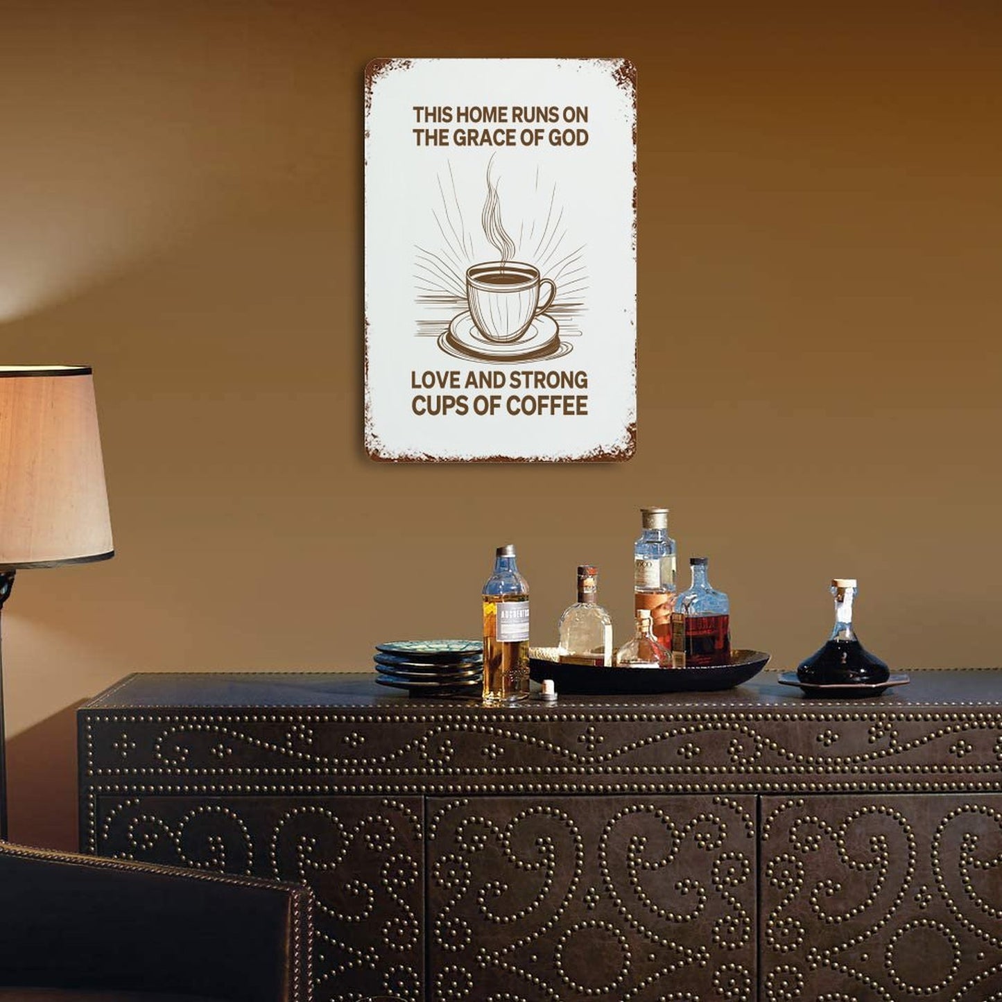 Grace and Coffee Christian Rusted Vintage Metal Wall Art Tin Sign-11.8"x7.9"/ 30x20cm