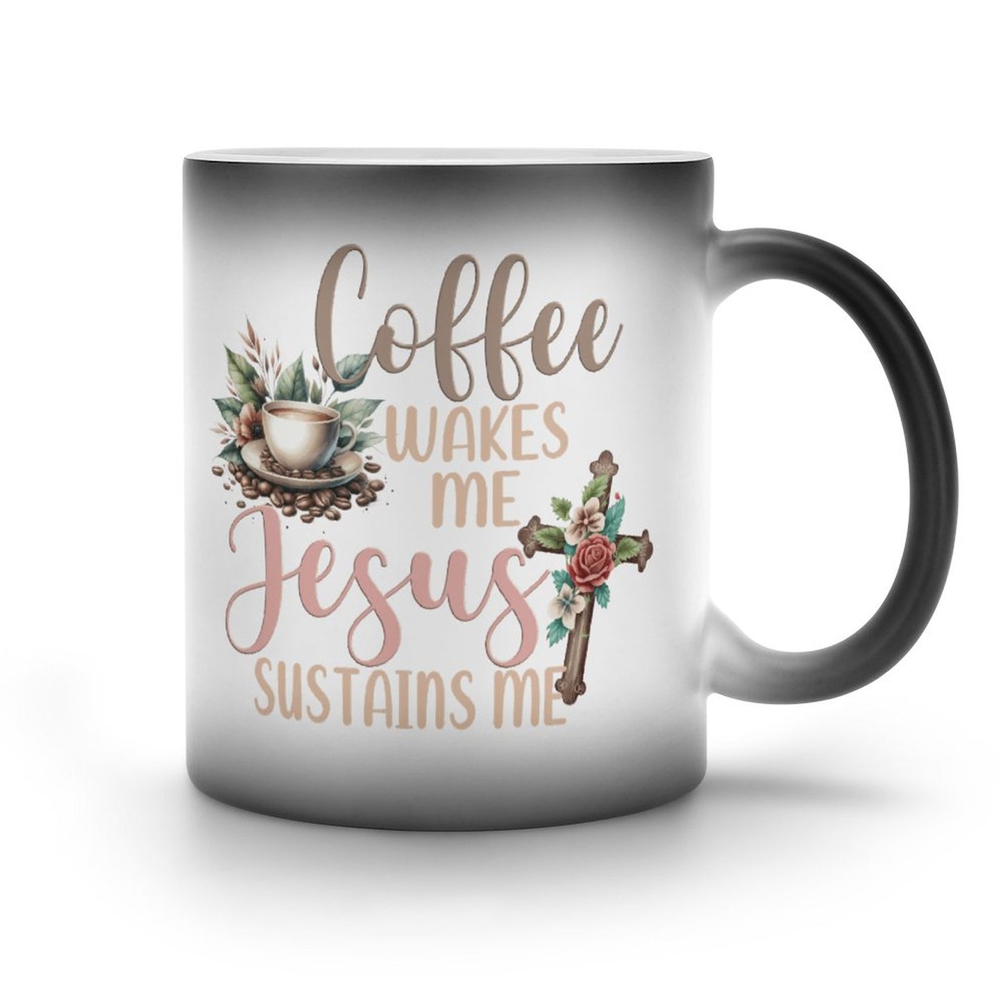 Coffee Wakes Me Jesus Sustains Me Christian Color Changing Mug (Dual-sided print)