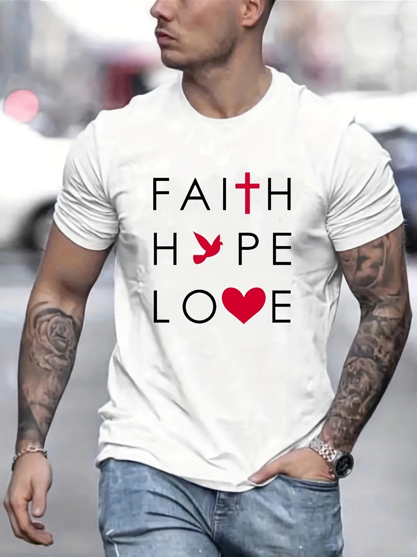 Faith Hope Love Men's Christian T-shirt claimedbygoddesigns