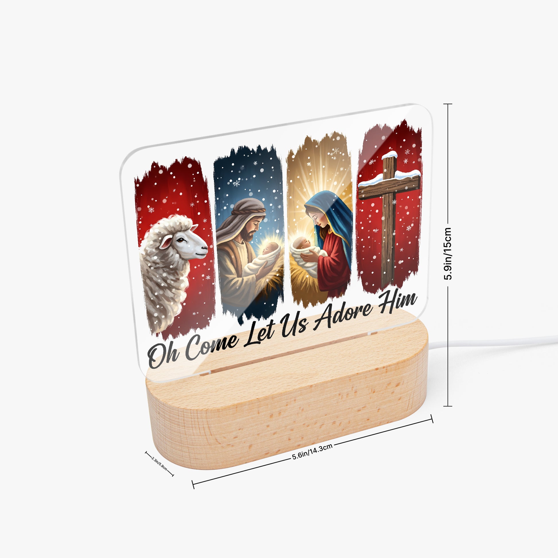 Oh Come Let Us Adore Him Christian Christmas Square Acrylic Night Light - ClaimedbyGodDesigns