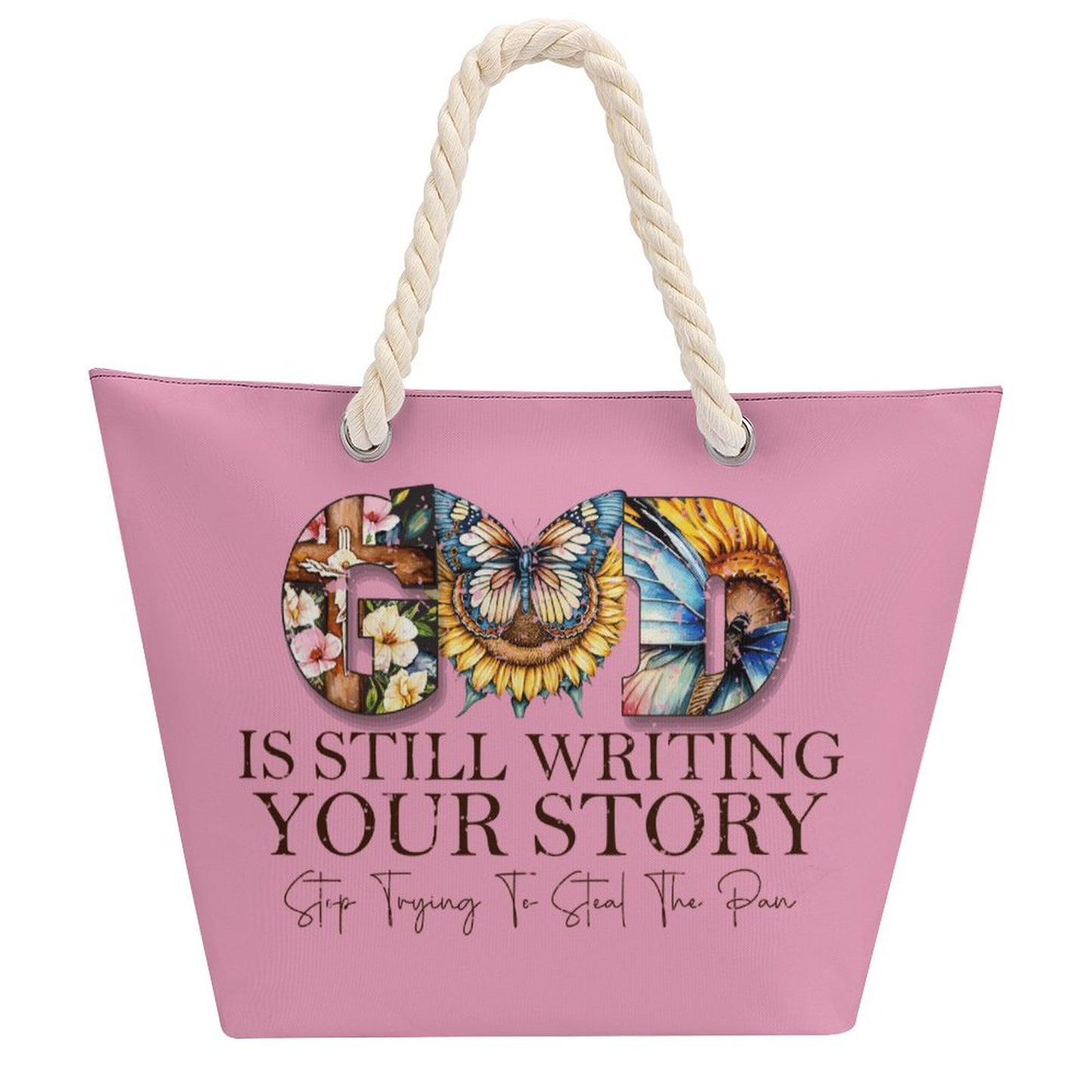 God Is Still Writing Your Story Christian Large Jute Tote Bag