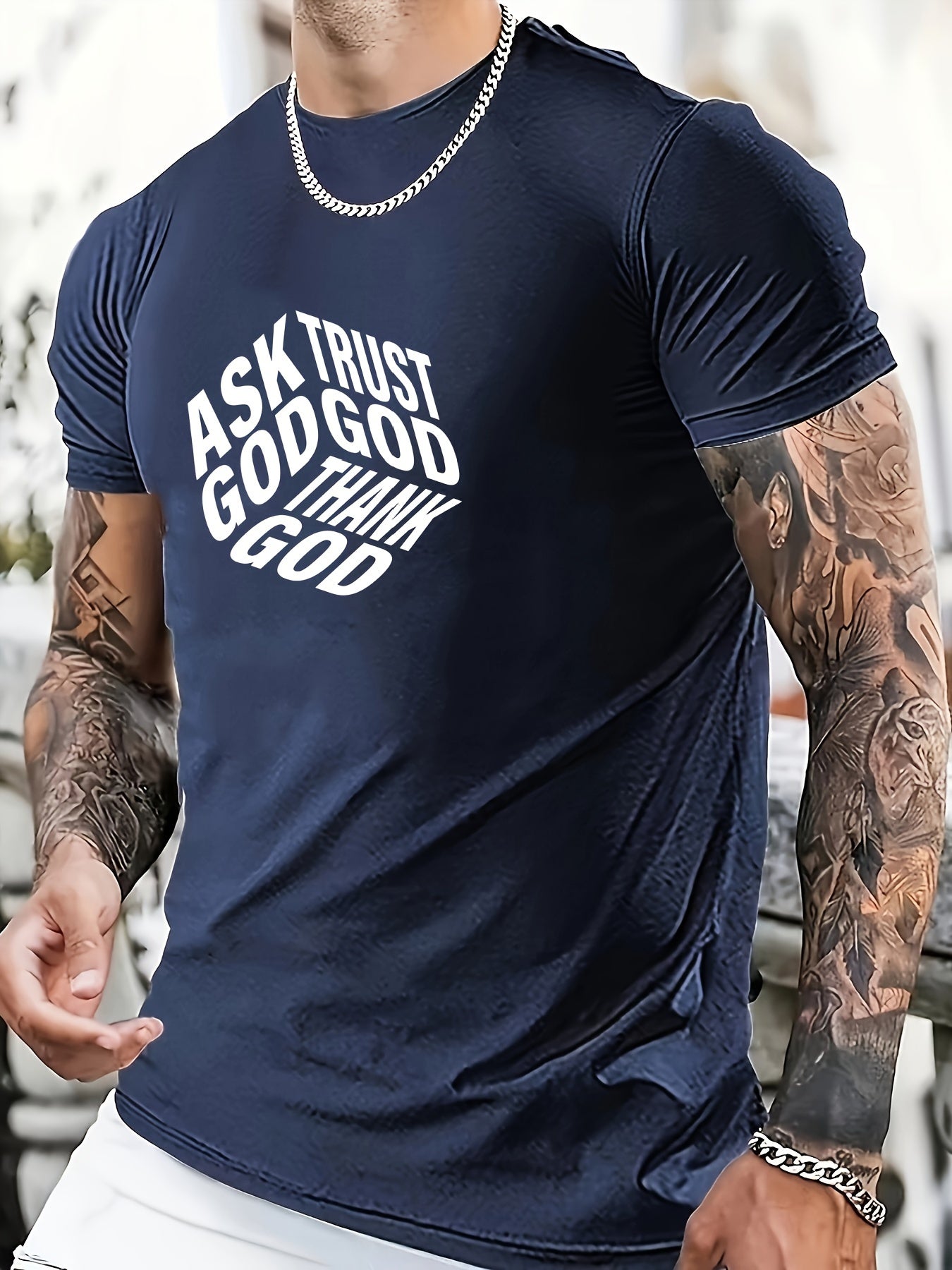 Ask Trust Thank God Men's Christian T-shirt claimedbygoddesigns