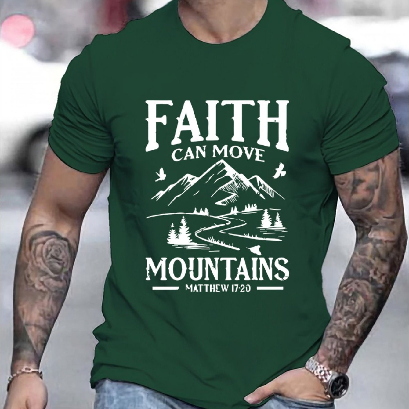 FAITH CAN MOVE MOUNTAINS MEN'S CHRISTIAN T-SHIRT claimedbygoddesigns