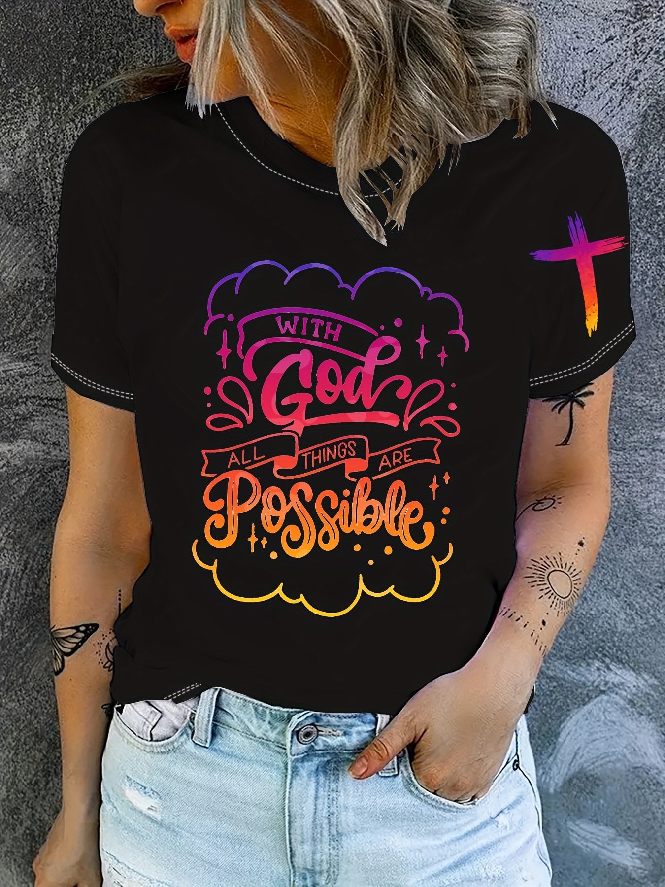 With God All Things Are Possible Plus Size Women's Christian T-shirt claimedbygoddesigns