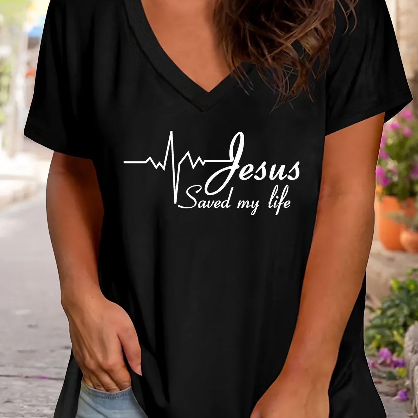 Jesus Saved My Life Plus Size Women's Christian V Neck T-Shirt claimedbygoddesigns