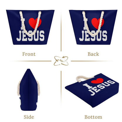 I Love Jesus Christian Large Jute Tote Bag