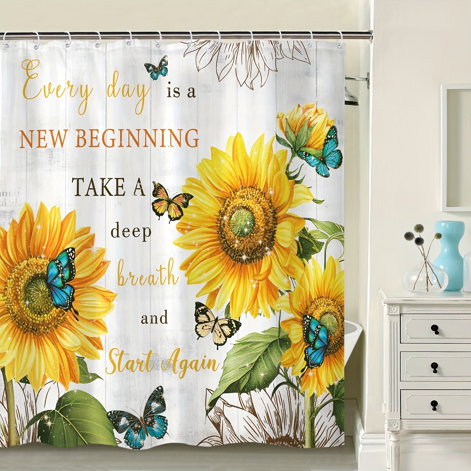 Every Day Is A New Beginning Christian Shower Curtain, 72Wx72H Inch  With 12 Hooks claimedbygoddesigns